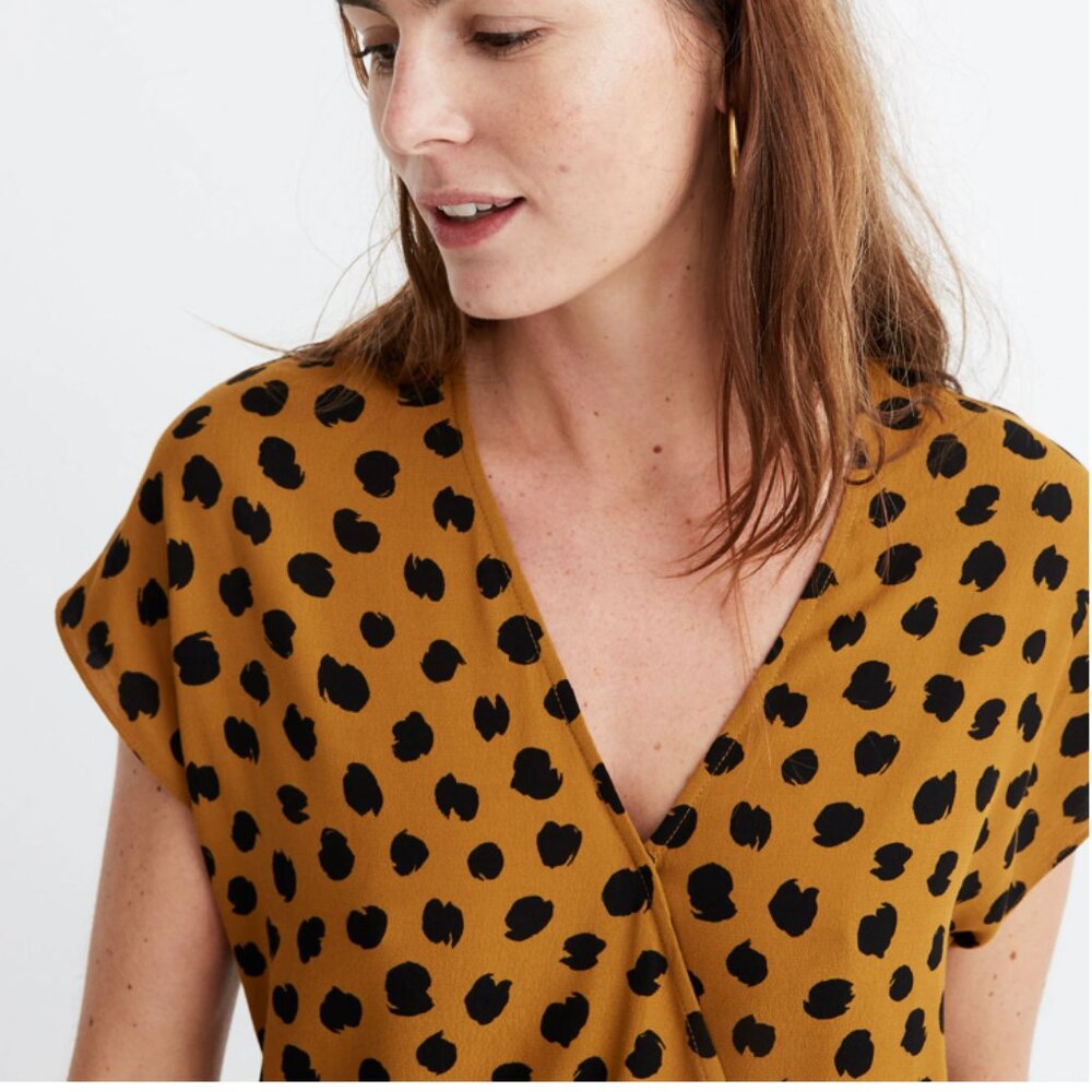 NEW Madewell Animal Sash-Tie Wrap Top in Painted Spots / Polka Dot Blouse - M - Picture 2 of 12